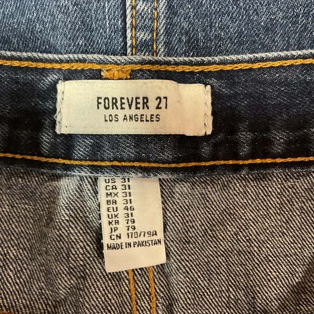 FOREVER 21 Women's A-Line Denim Mini Skirt Dark Wash Button Front Cotton Size 31